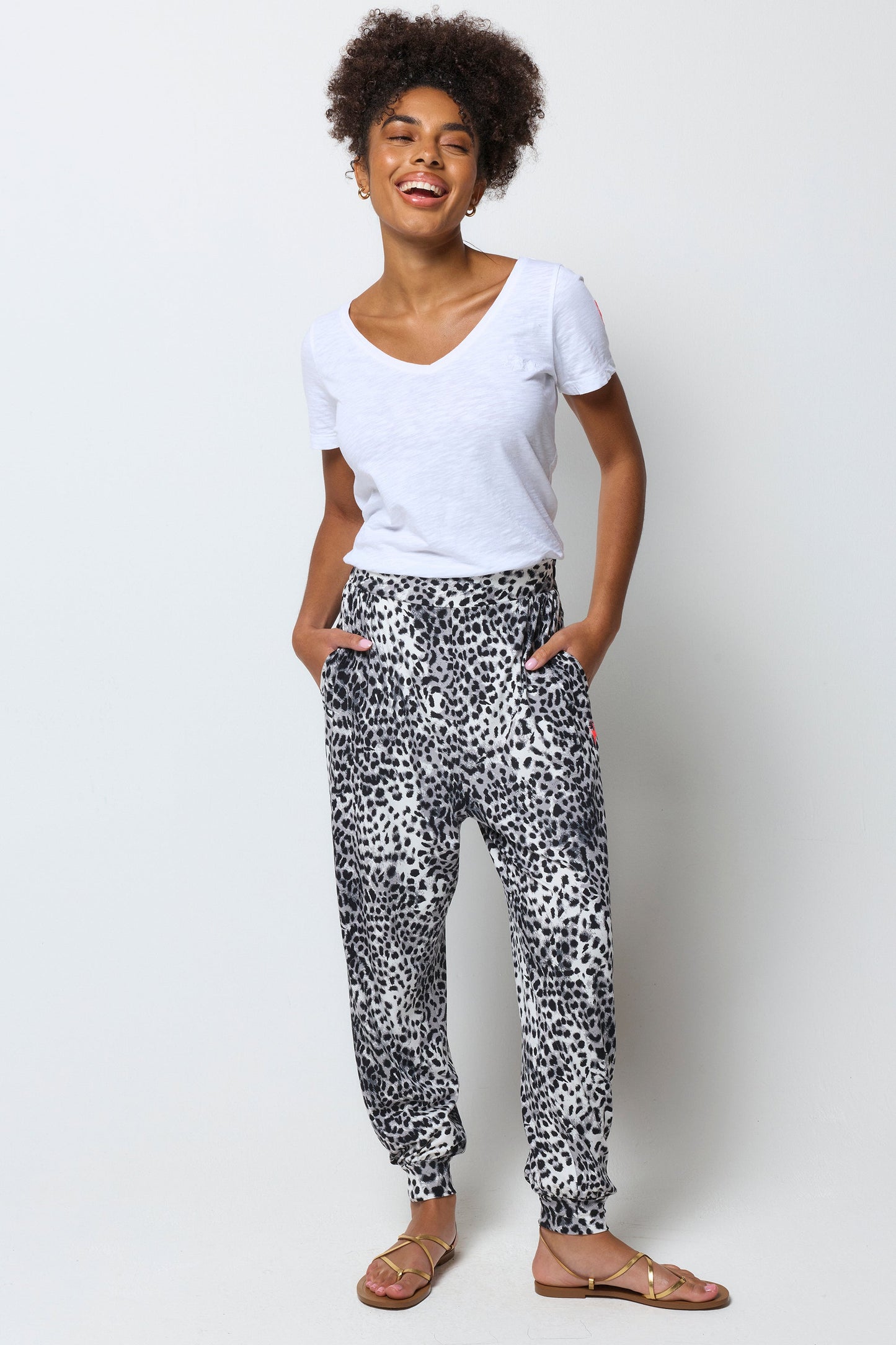Grey Cheetah Balloon Leg Jersey Trouser