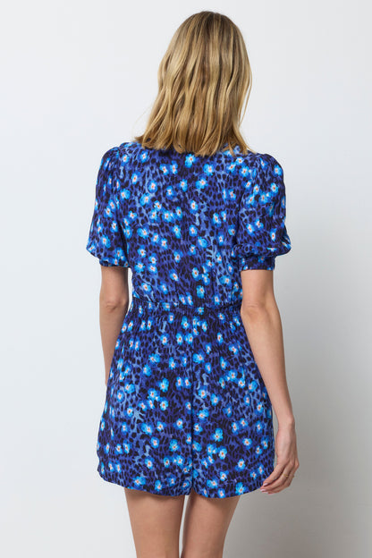 Navy Paradise Cheetah Zip Front Playsuit