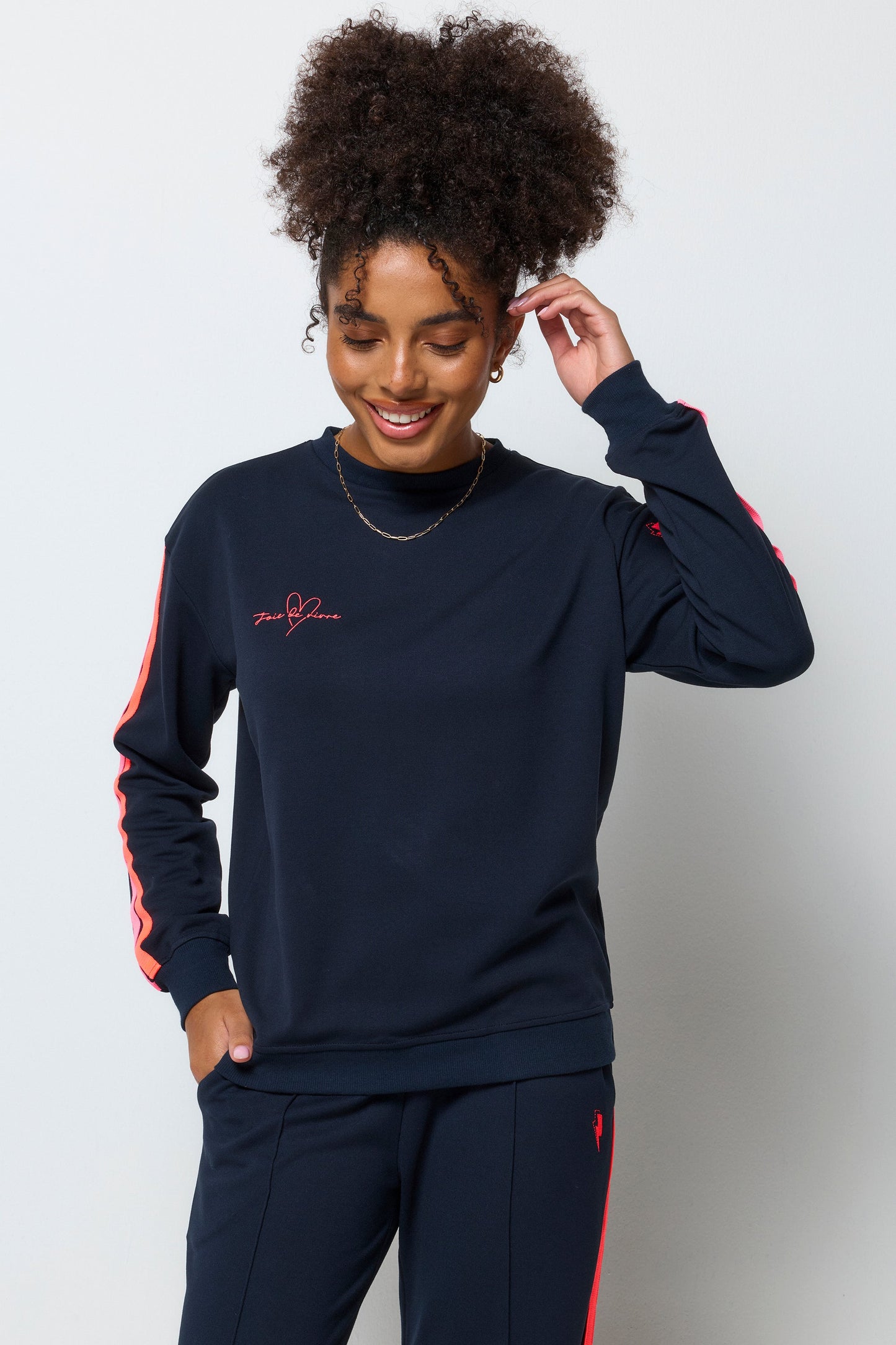 Navy Slouchy Stripe Detail Sweatshirt