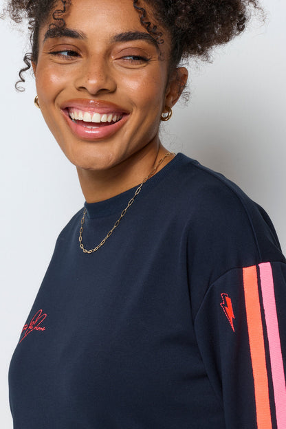 Navy Slouchy Stripe Detail Sweatshirt