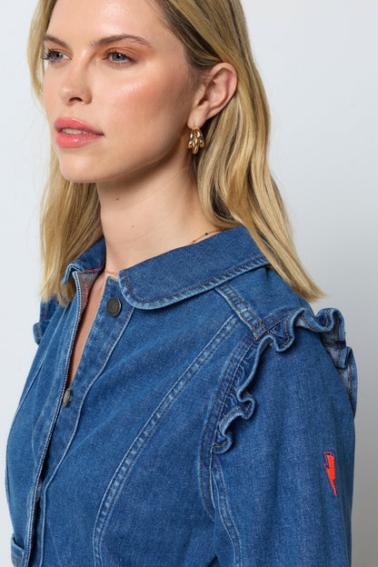Indigo Frill Sleeve Denim Jacket