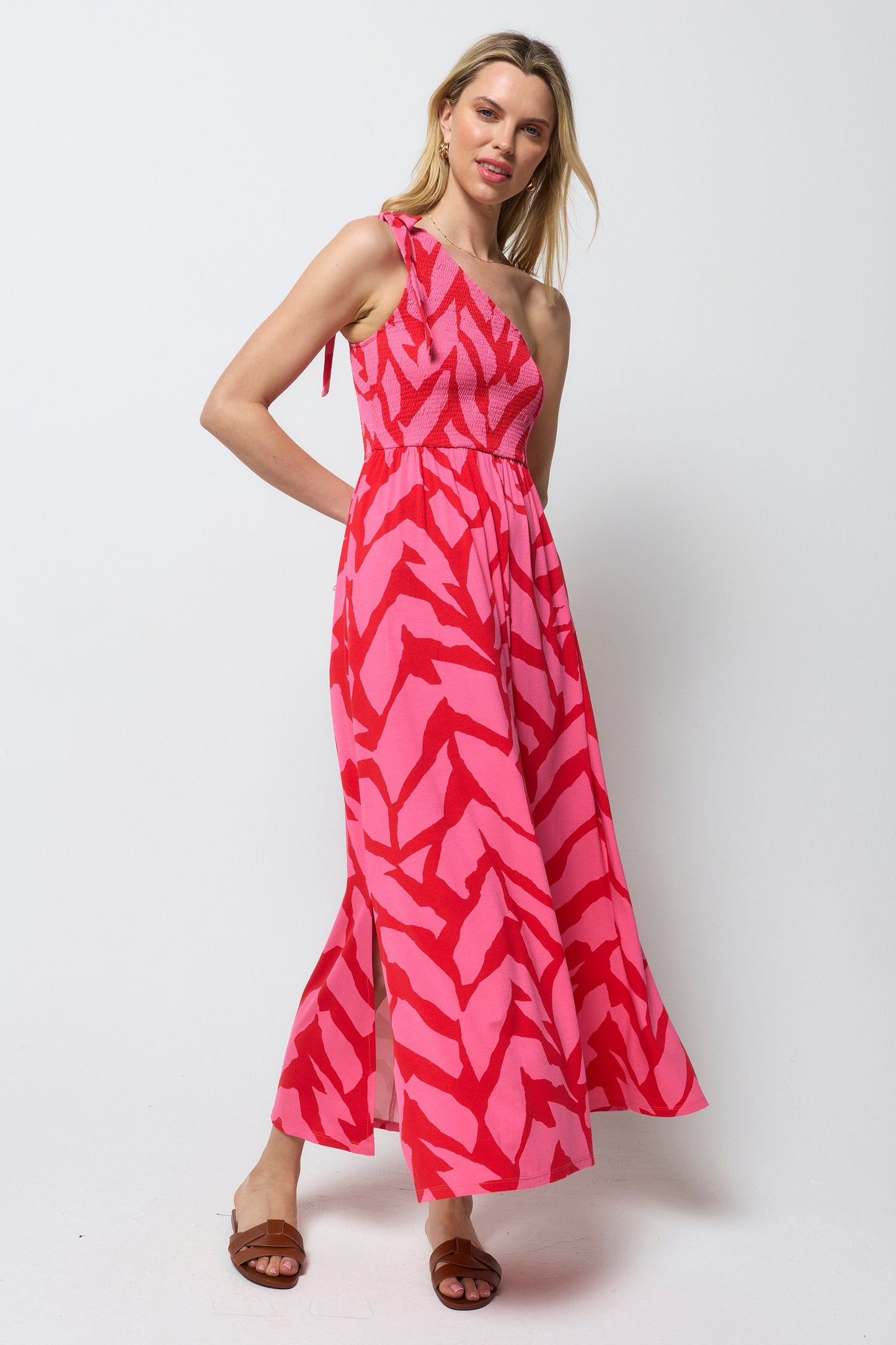 Red & Pink Zebra Jersey Maxi Dress