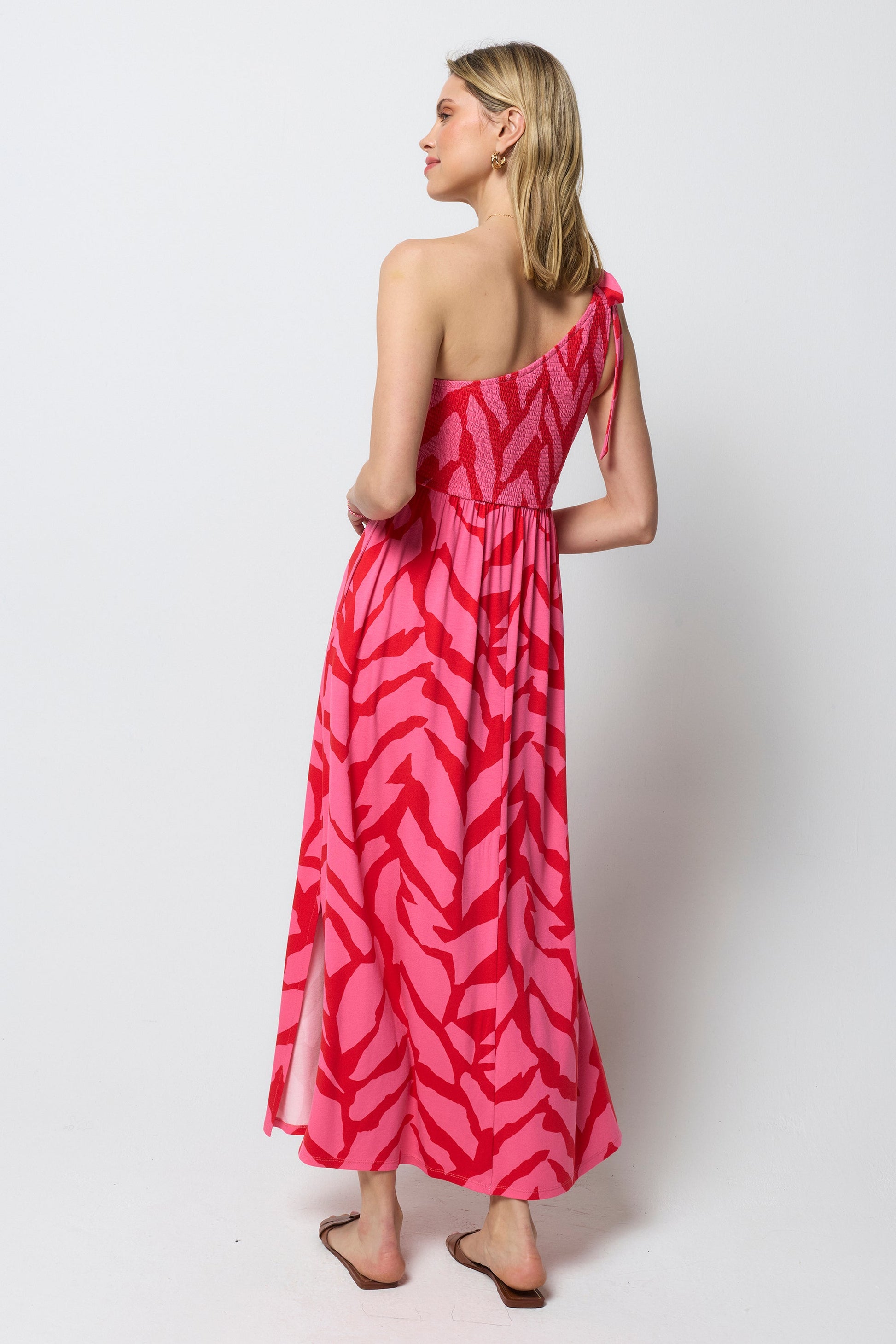 Red & Pink Zebra Jersey Maxi Dress