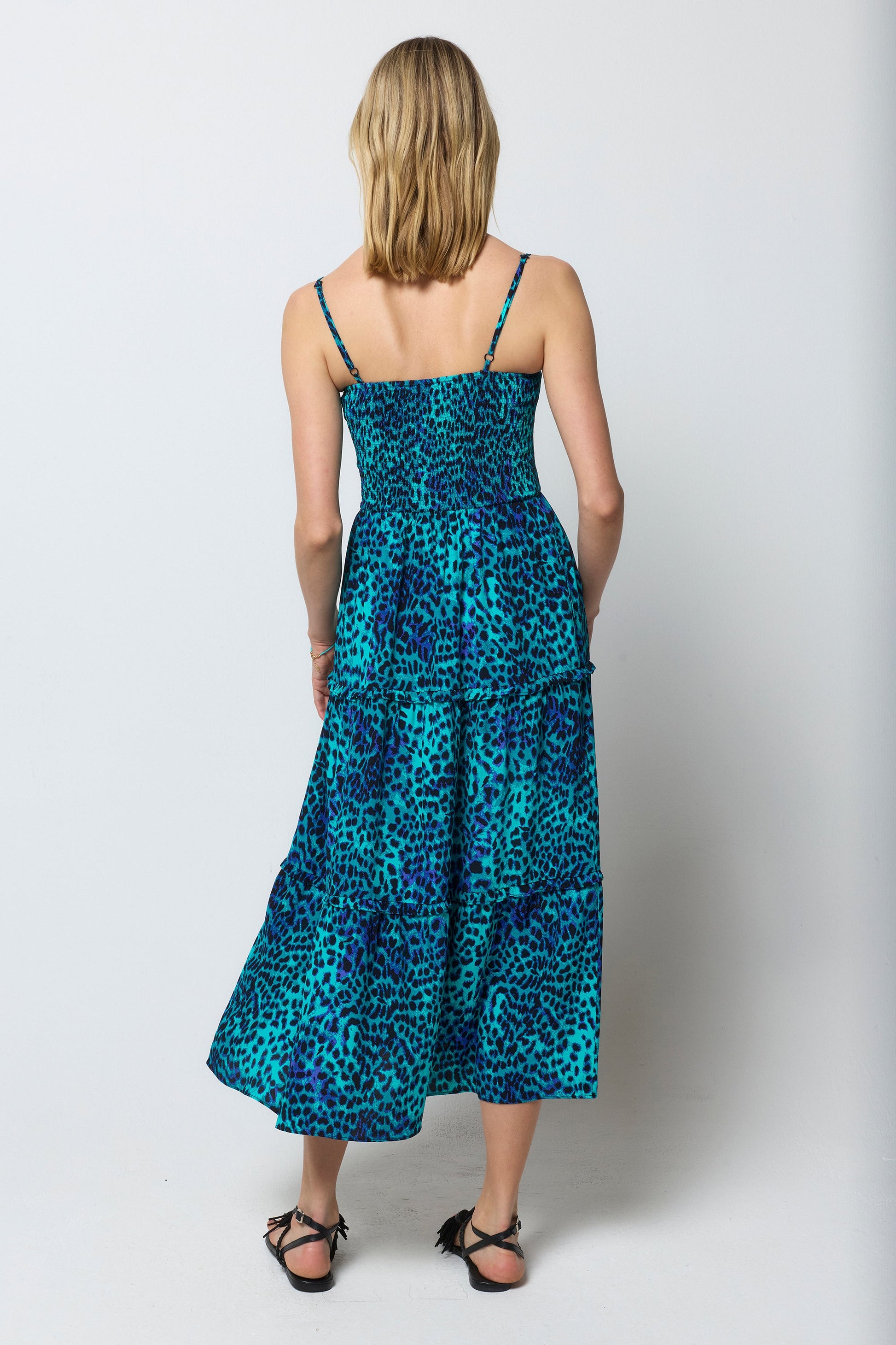 Turquoise with Blue Cheetah Bandeau Midi Dress