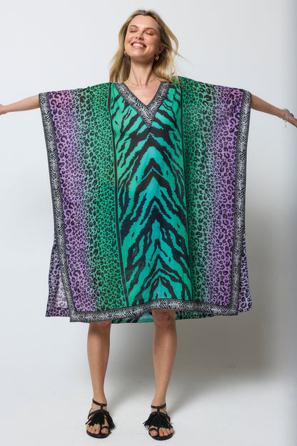 Green Ombre Engineered Animal Print Kaftan