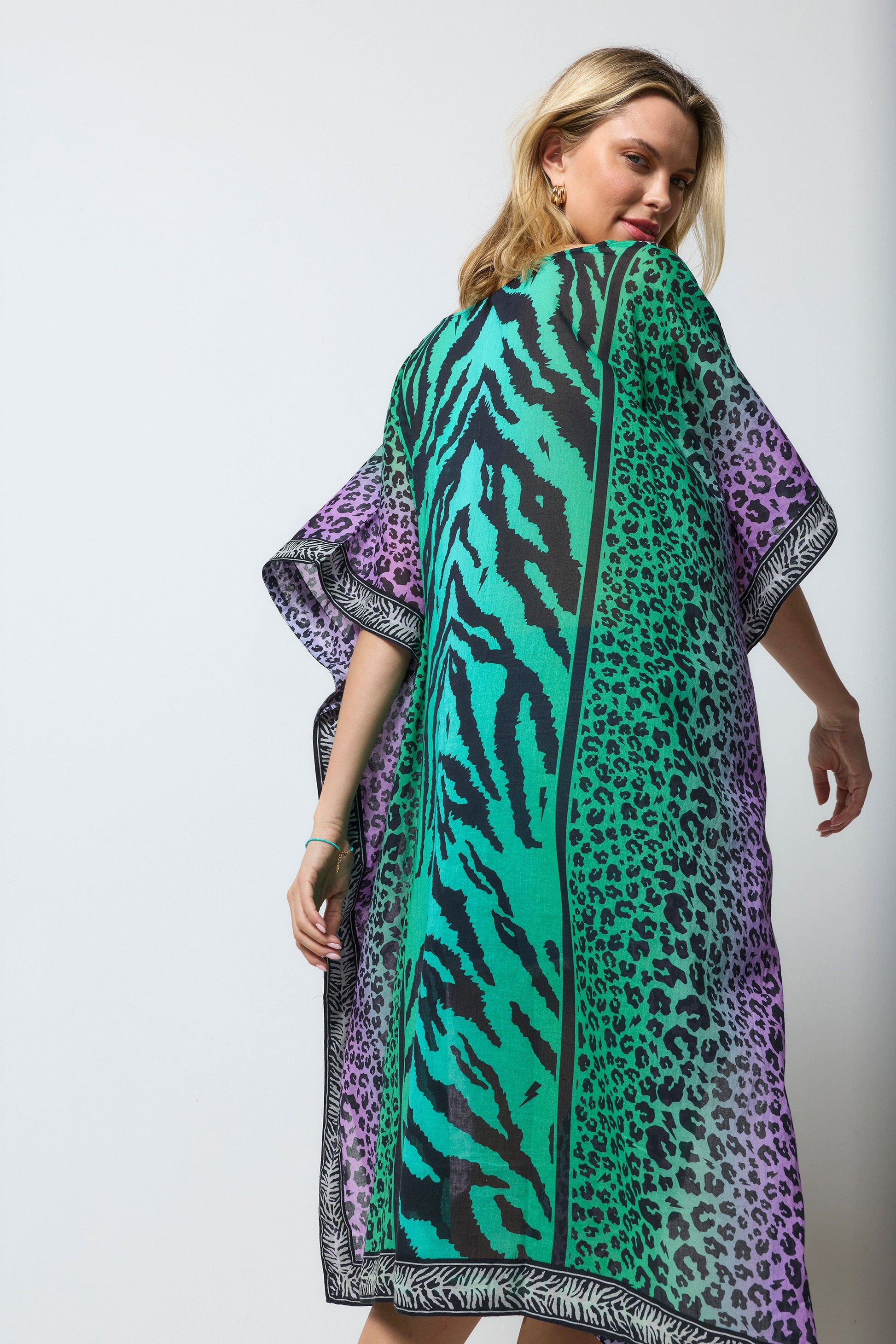 Green Ombre Engineered Animal Print Kaftan