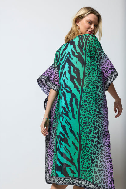 Green Ombre Engineered Animal Print Kaftan