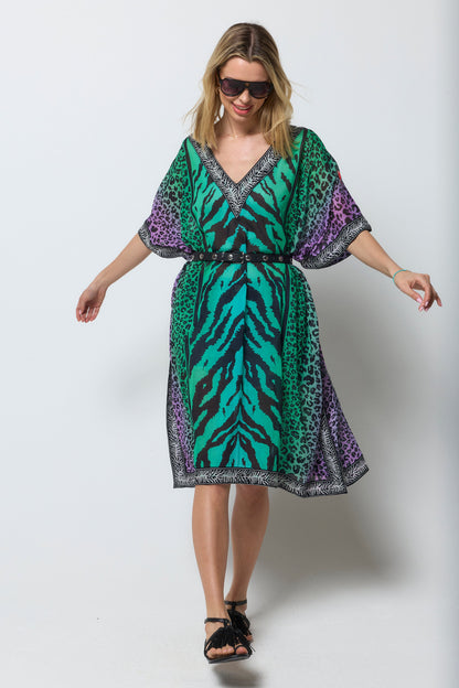 Green Ombre Engineered Animal Print Kaftan