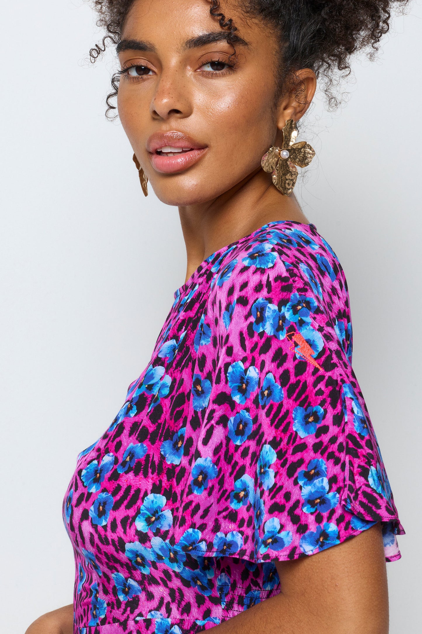 Bright Pink Paradise Cheetah Cape Sleeve Midi Dress