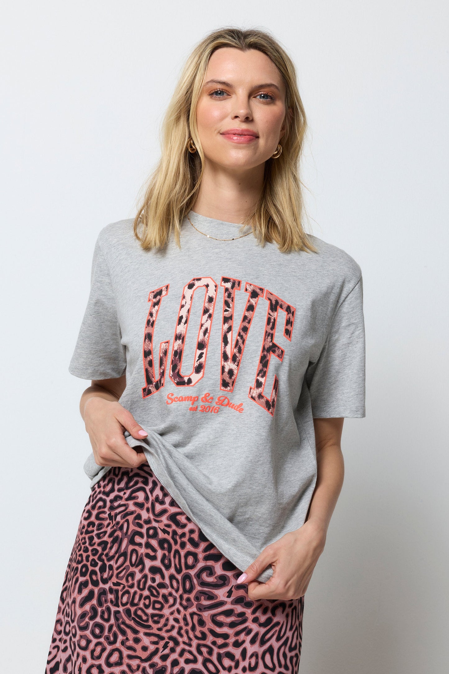 Grey Marl Love Cheetah T-Shirt