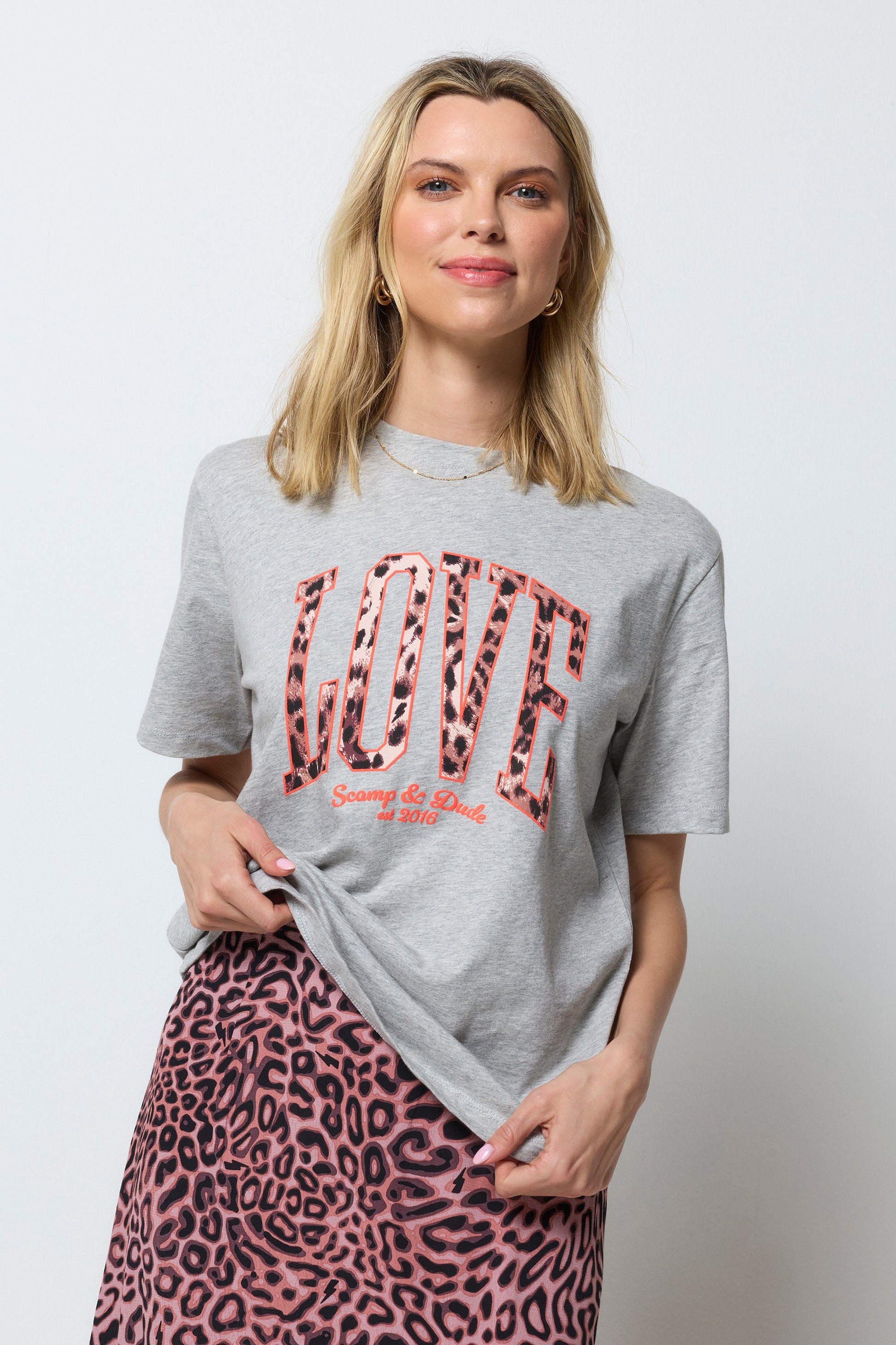 Grey Marl Love Cheetah T-Shirt
