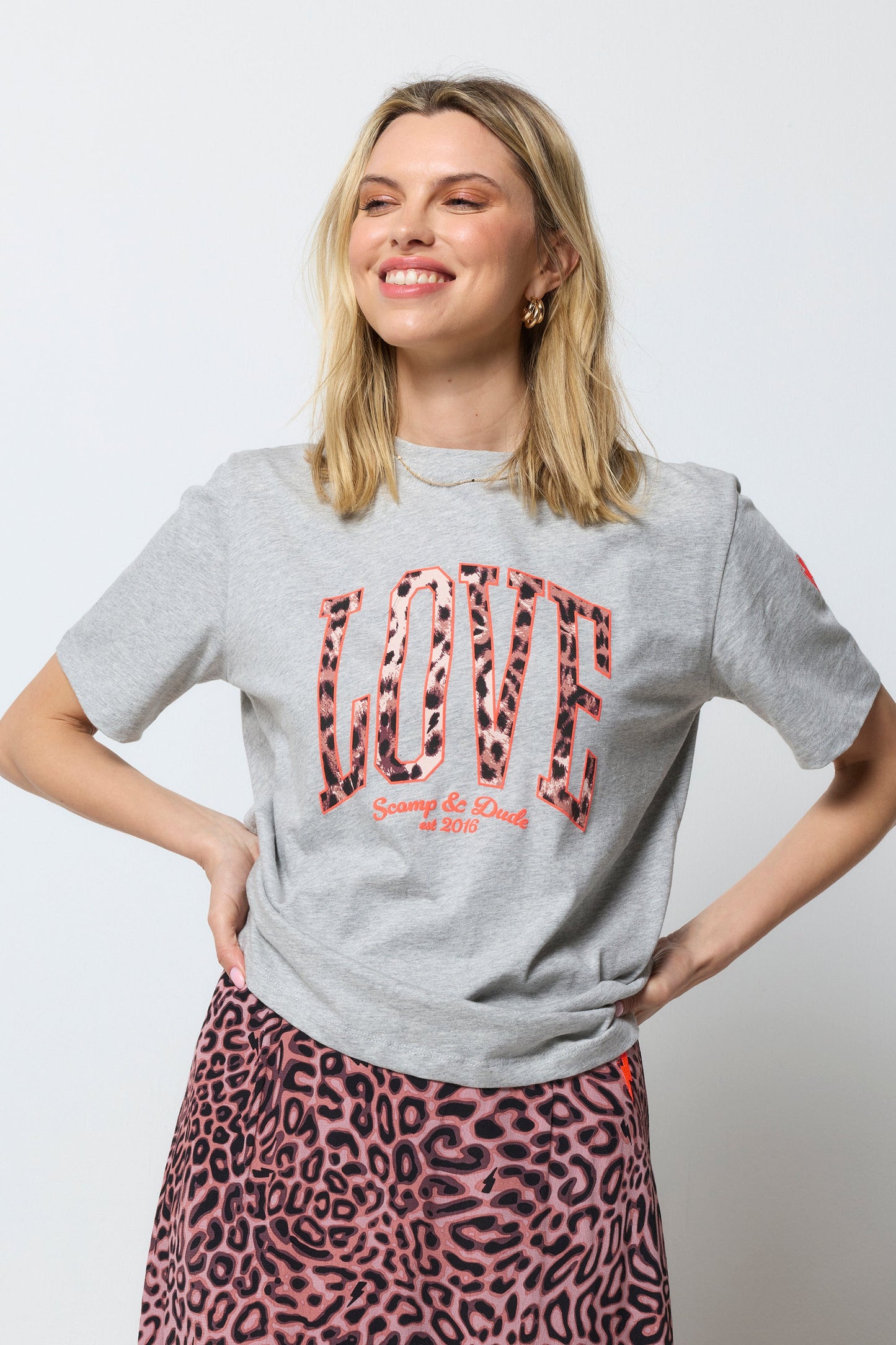 Grey Marl Love Cheetah T-Shirt