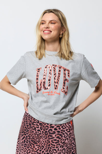 Grey Marl Love Cheetah T-Shirt