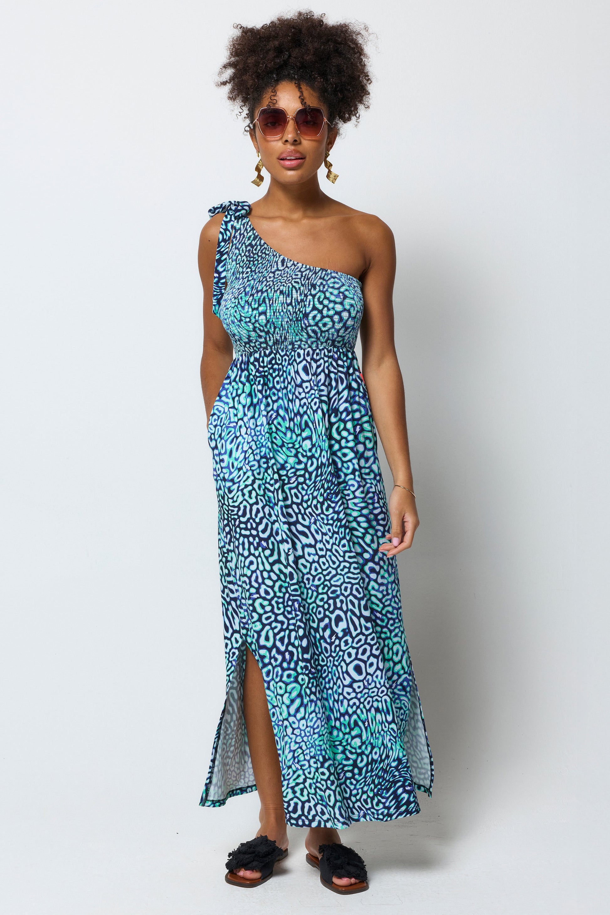 Green Leopard Ray Jersey Maxi Dress