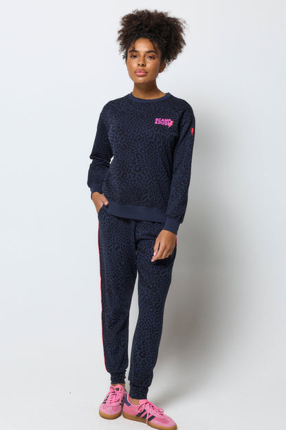 Navy with Black Leopard Ray Logo Oversized Sweatshirt
