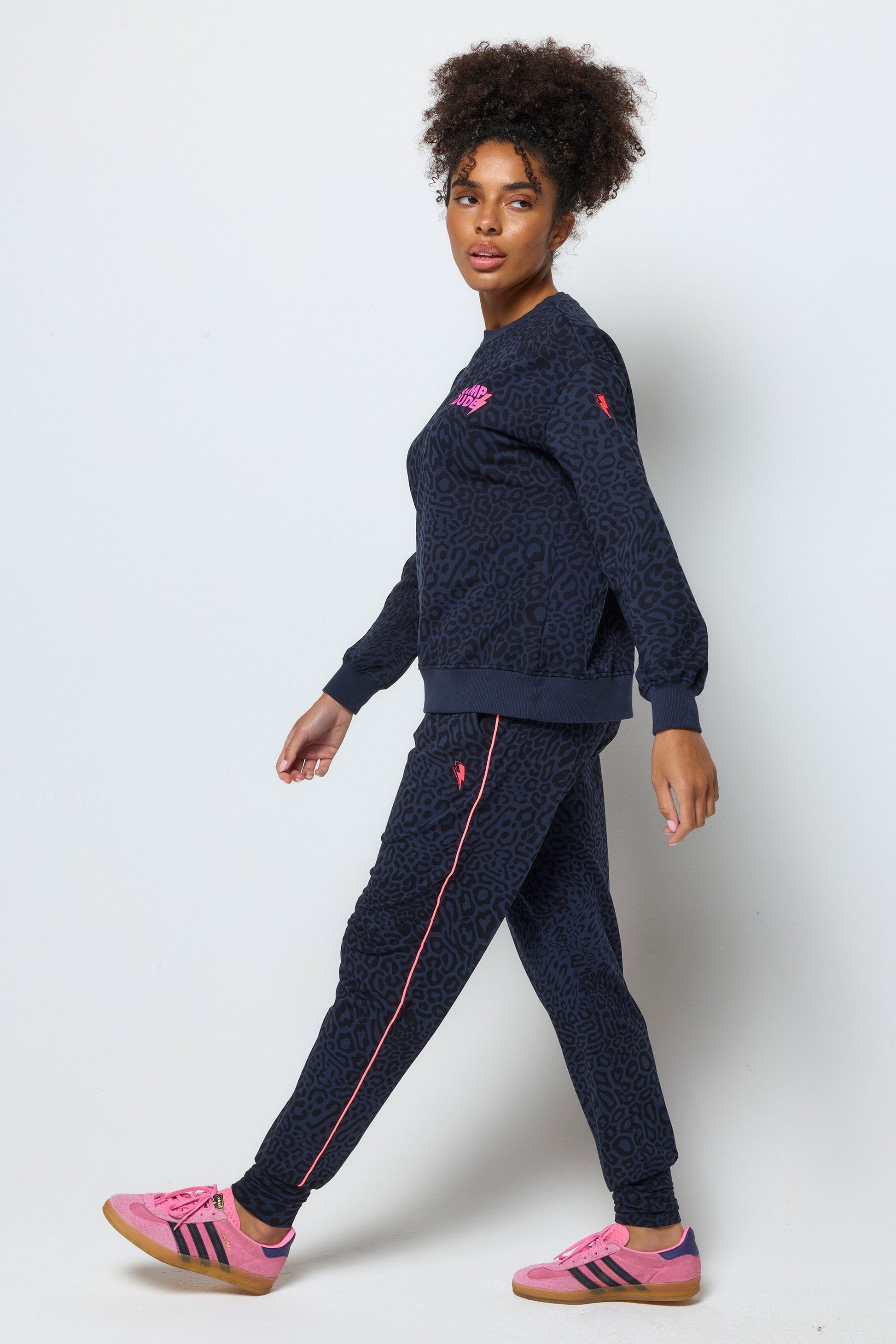 Navy with Black Leopard Ray Slouch Joggers