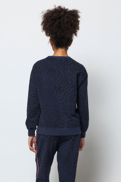Navy with Black Leopard Ray Logo Oversized Sweatshirt