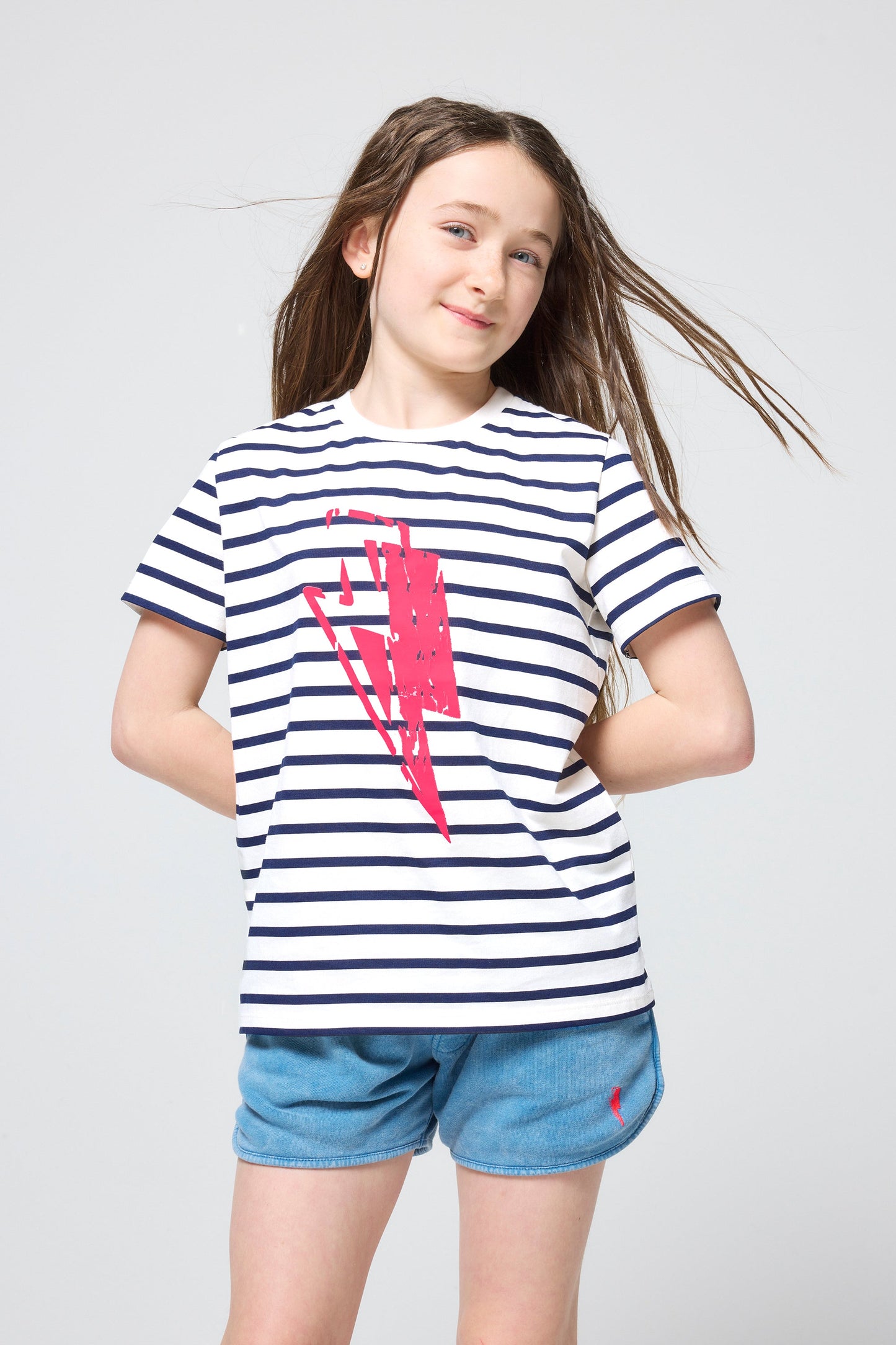 Kids Ivory with Navy Stripe and Glitch Bolt Classic T-Shirt
