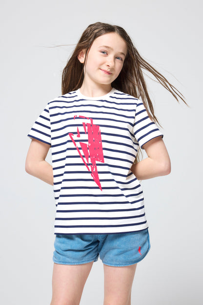 Kids Ivory with Navy Stripe and Glitch Bolt Classic T-Shirt