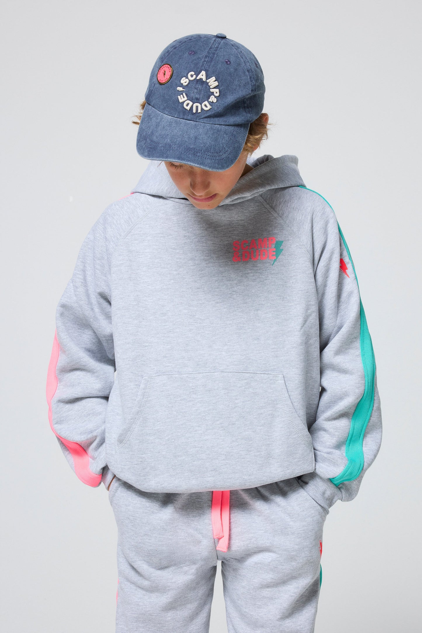 Kids Light Grey Marl Colourblock Hoodie