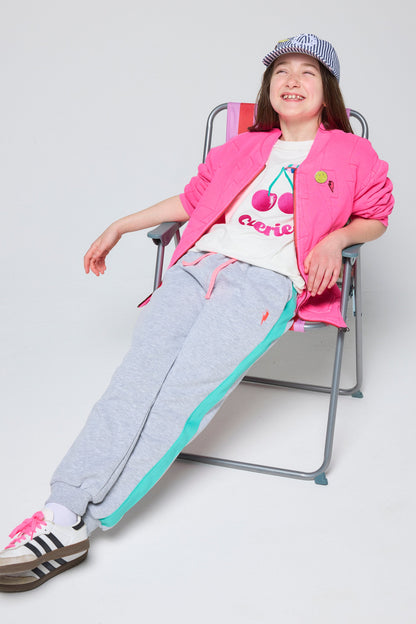 Kids Neon Pink Lightning Bolt Quilted Bomber Jacket