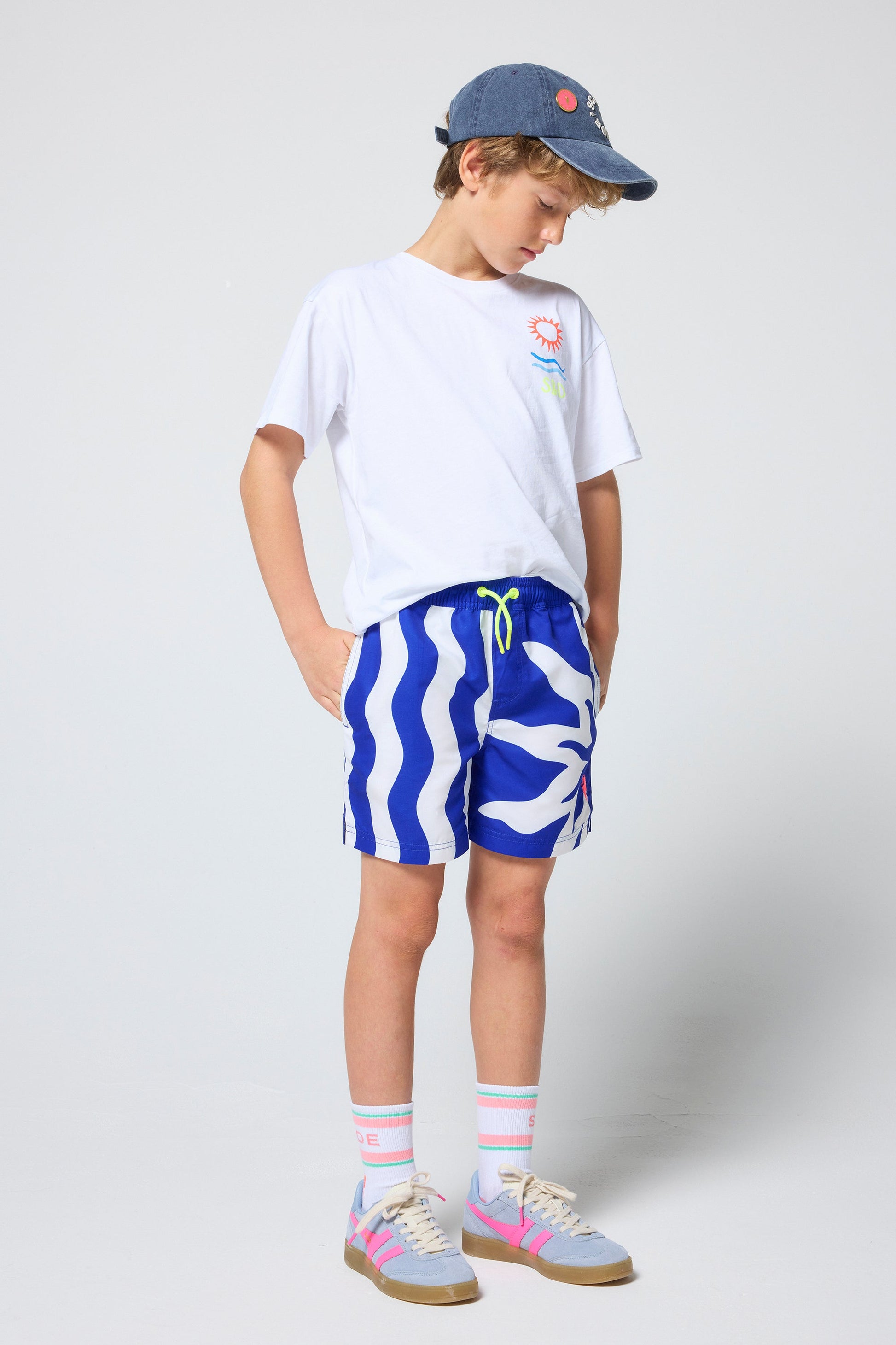 Kids Blue Sunstar and Stripe Swim Shorts
