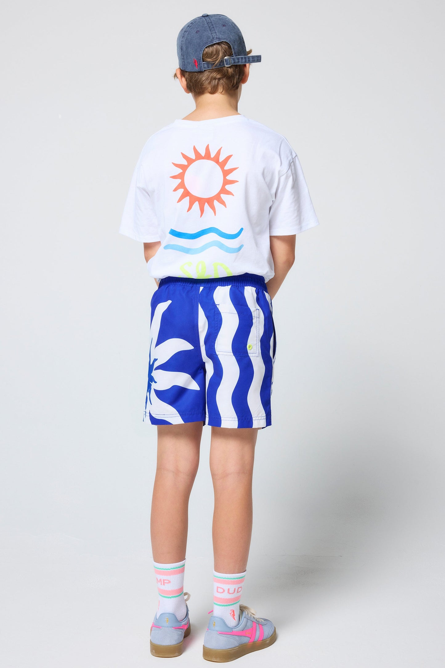 Kids Blue Sunstar and Stripe Swim Shorts