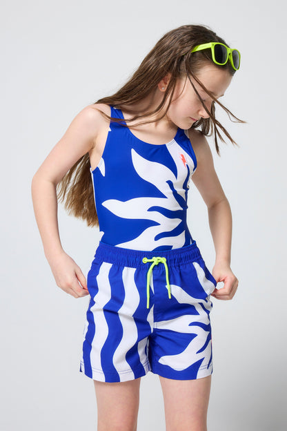 Kids Blue Sunstar and Stripe Swim Shorts