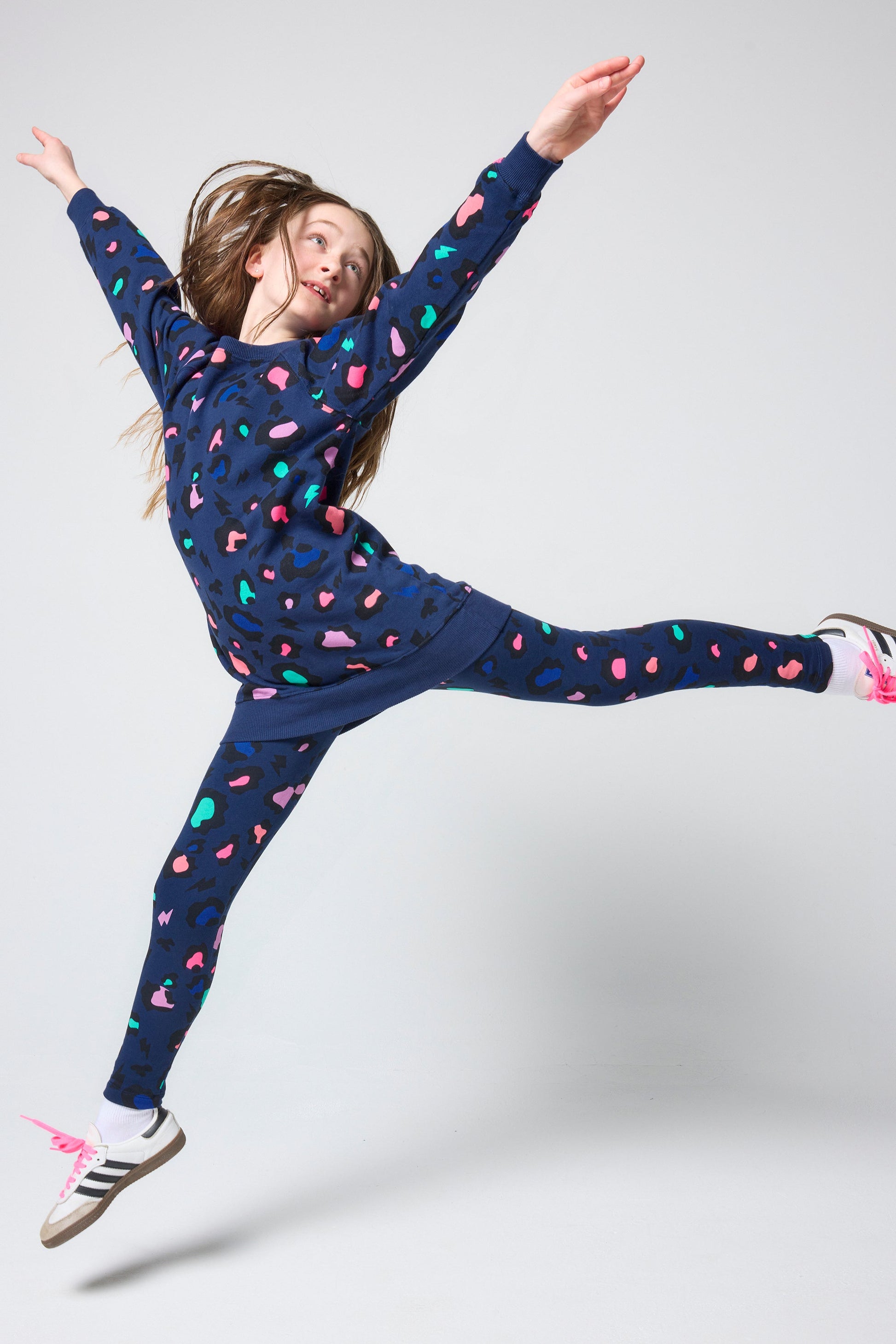 Kids Navy with Rainbow Snow Leopard Sweatshirt Dress