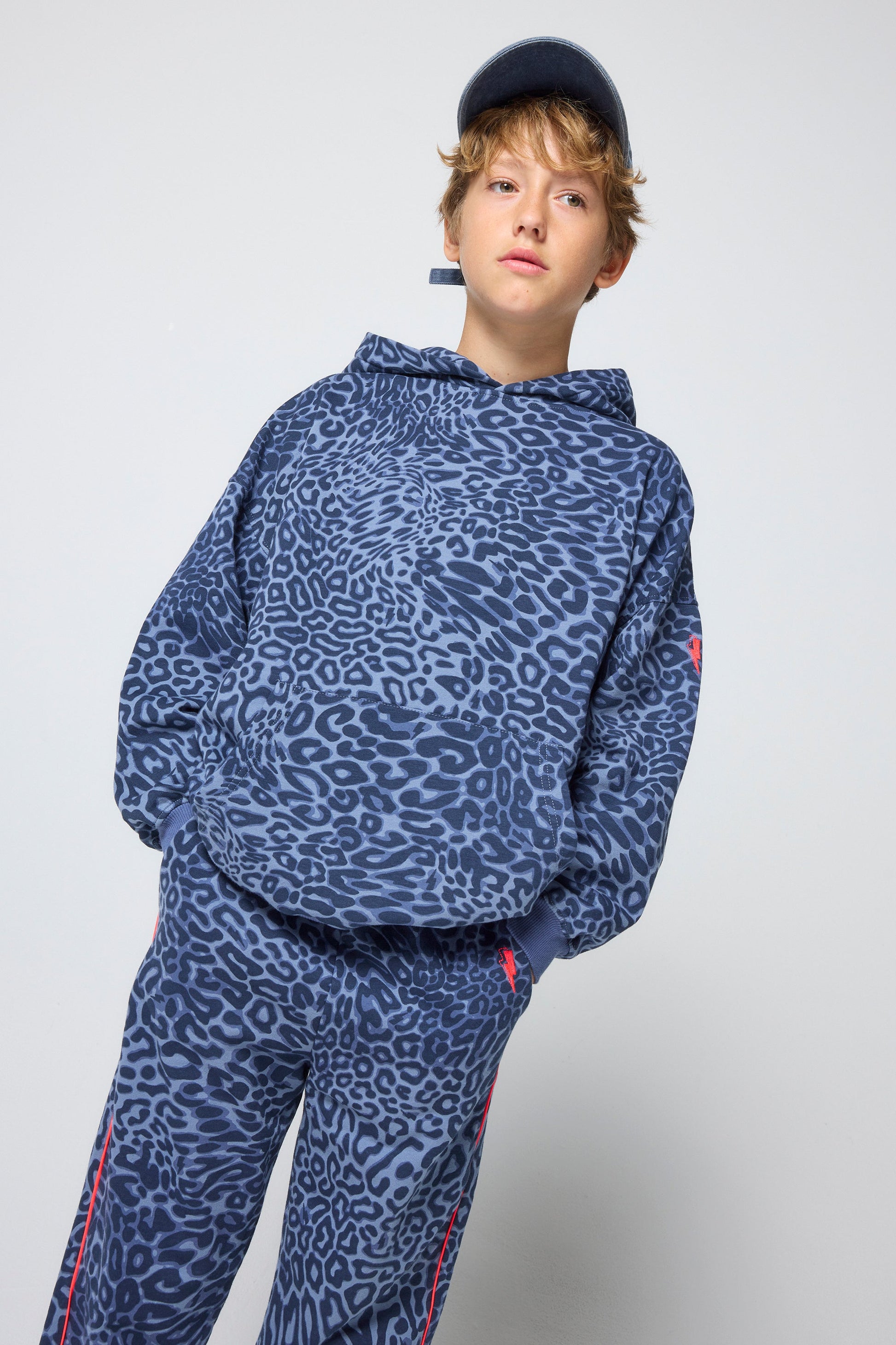 Kids Blue Leopard Ray Bolt Hoodie