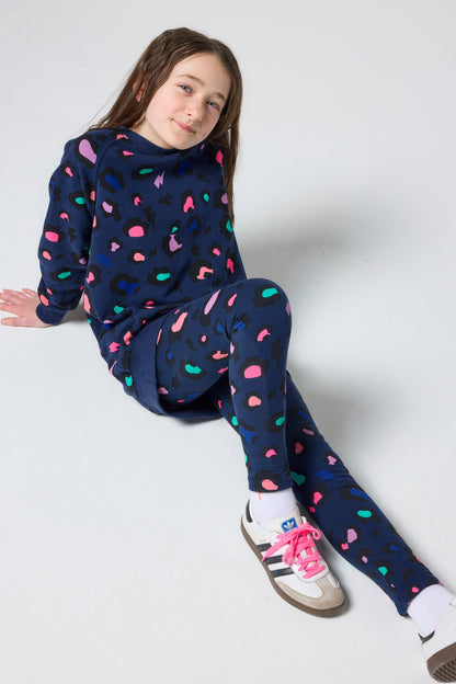 Kids Navy with Rainbow Snow Leopard Leggings
