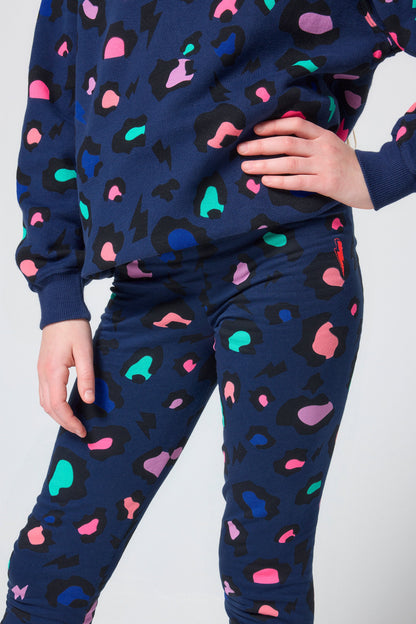 Kids Navy with Rainbow Snow Leopard Leggings