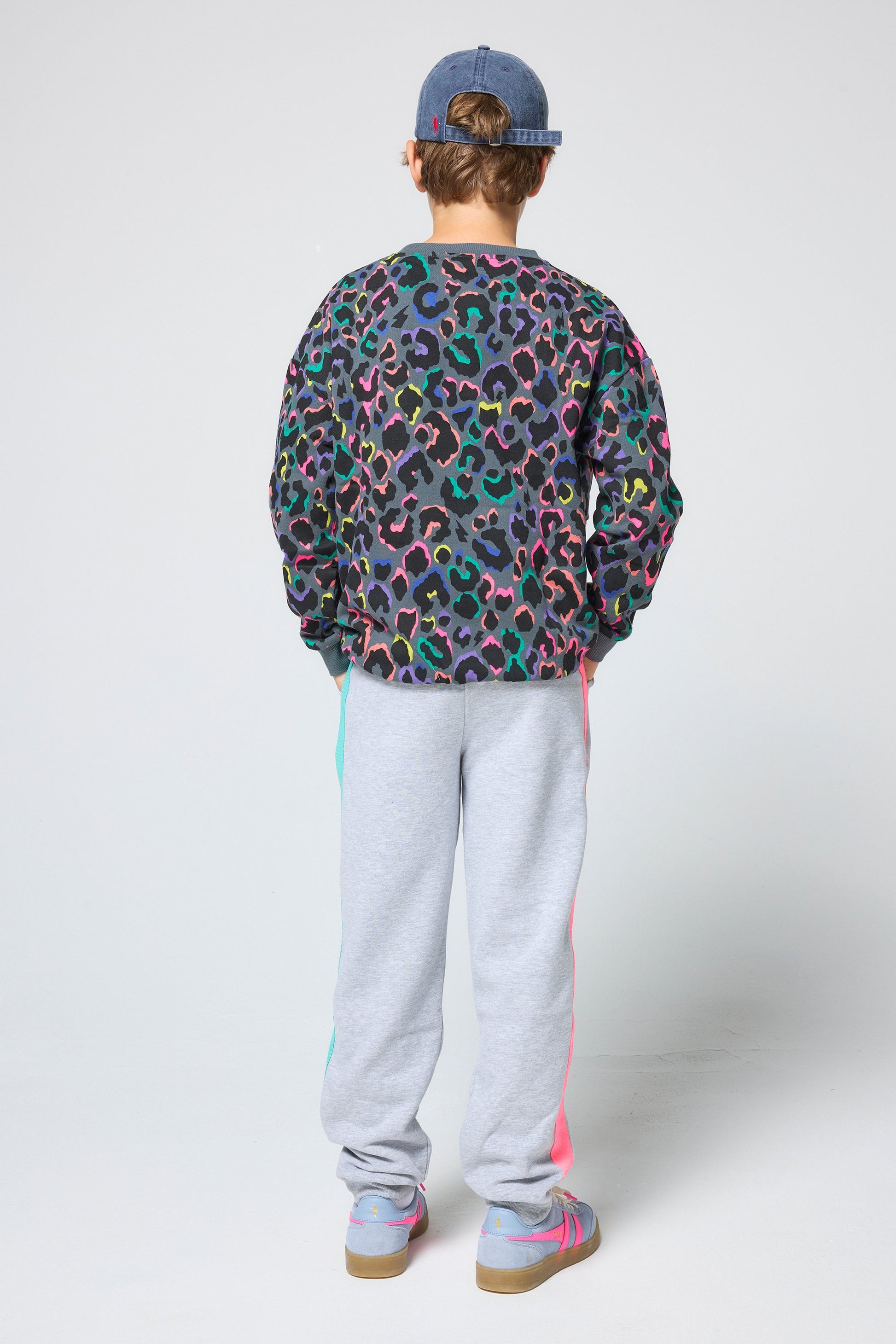 Kids Grey with Rainbow Shadow Leopard Oversized Sweatshirt