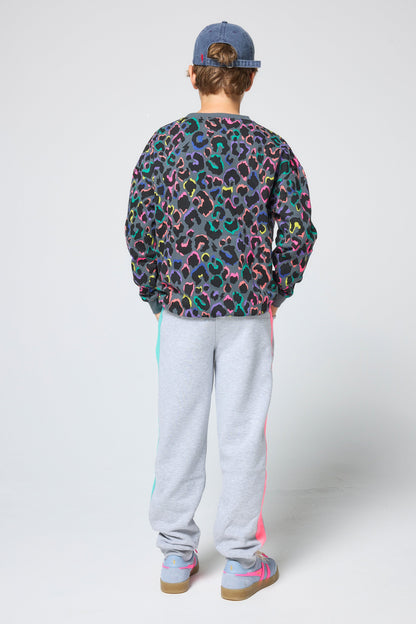 Kids Grey with Rainbow Shadow Leopard Oversized Sweatshirt