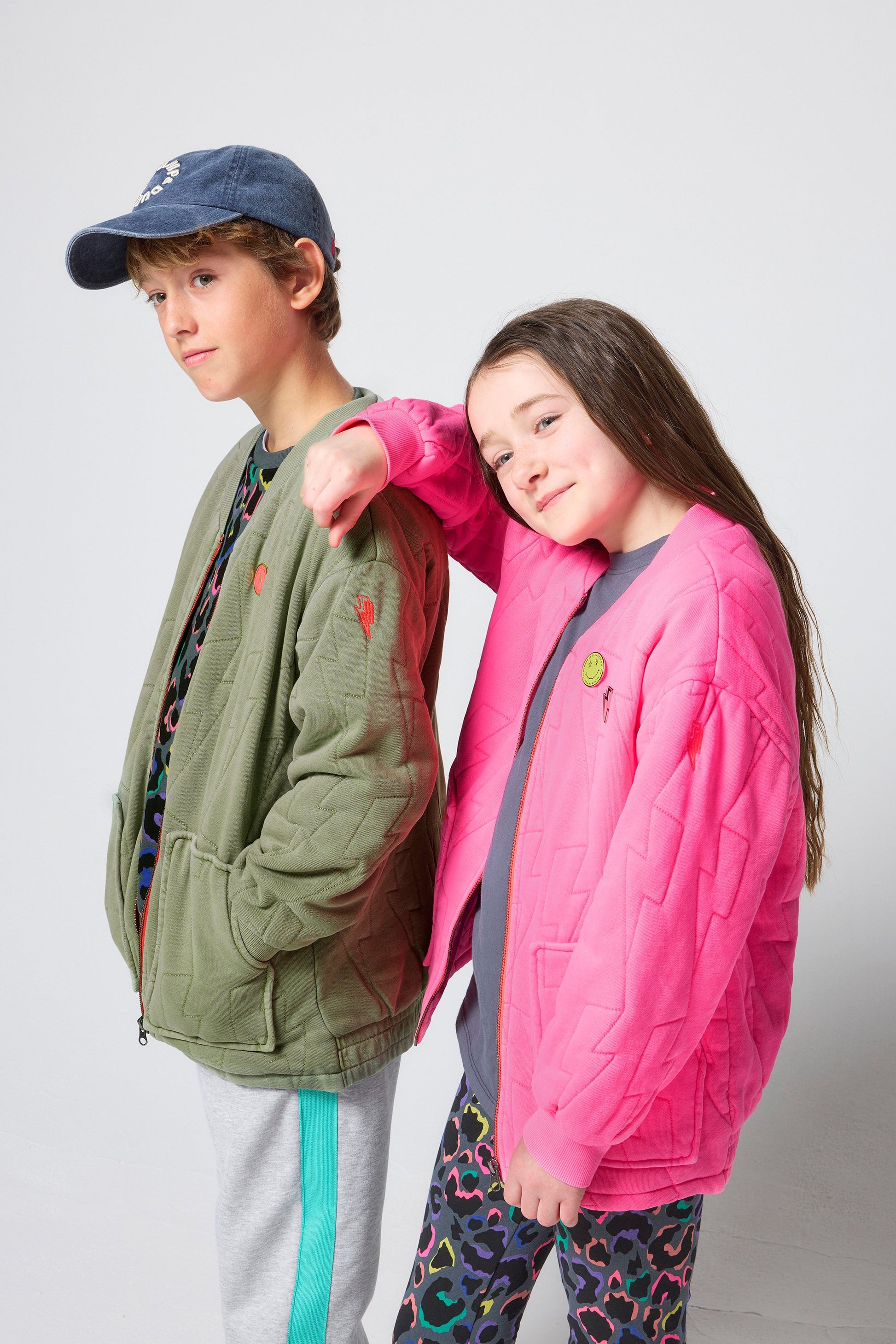 Kids Khaki Lightning Bolt Quilted Bomber Jacket