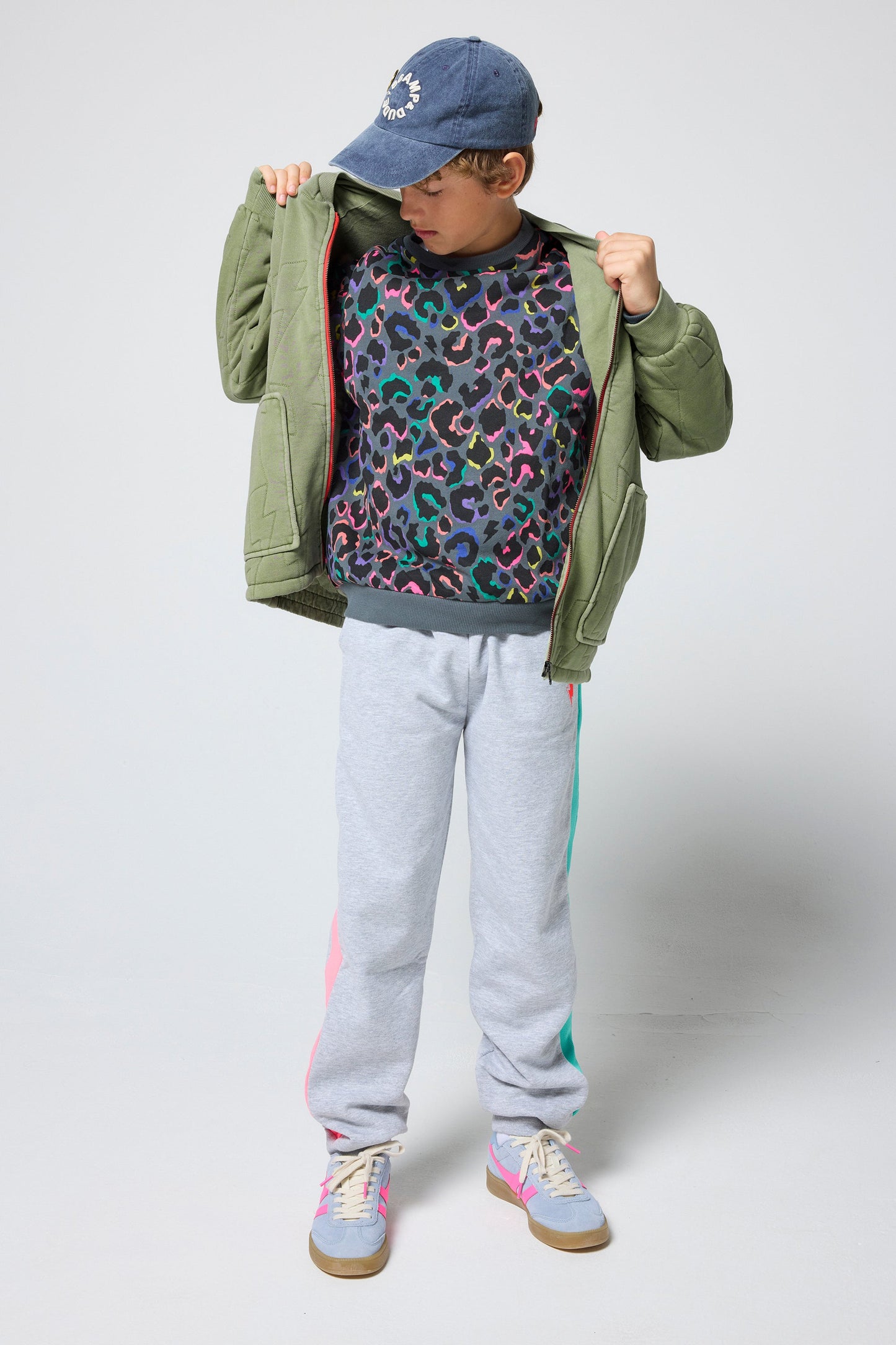 Kids Grey with Rainbow Shadow Leopard Oversized Sweatshirt