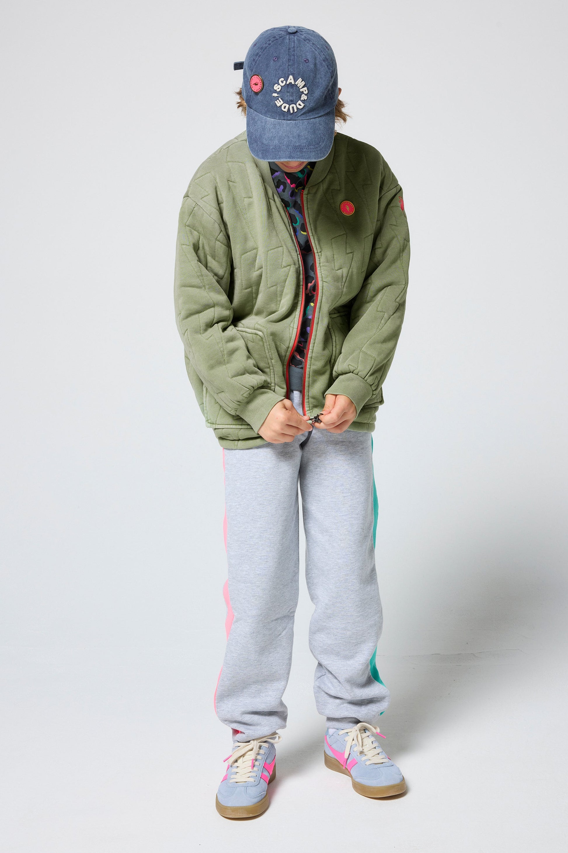 Kids Khaki Lightning Bolt Quilted Bomber Jacket