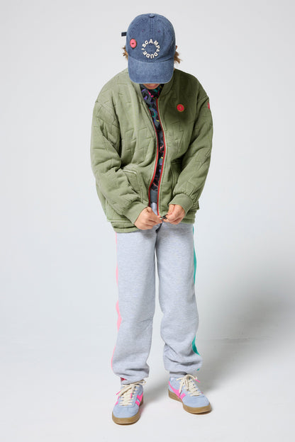 Kids Khaki Lightning Bolt Quilted Bomber Jacket