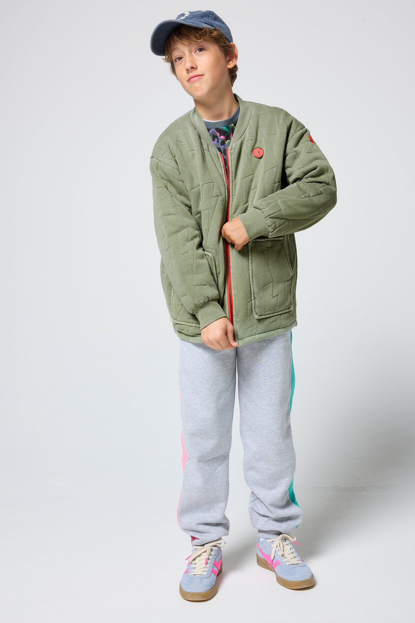 Kids Khaki Lightning Bolt Quilted Bomber Jacket