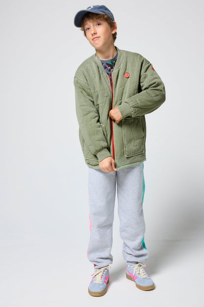 Kids Khaki Lightning Bolt Quilted Bomber Jacket