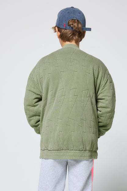 Kids Khaki Lightning Bolt Quilted Bomber Jacket