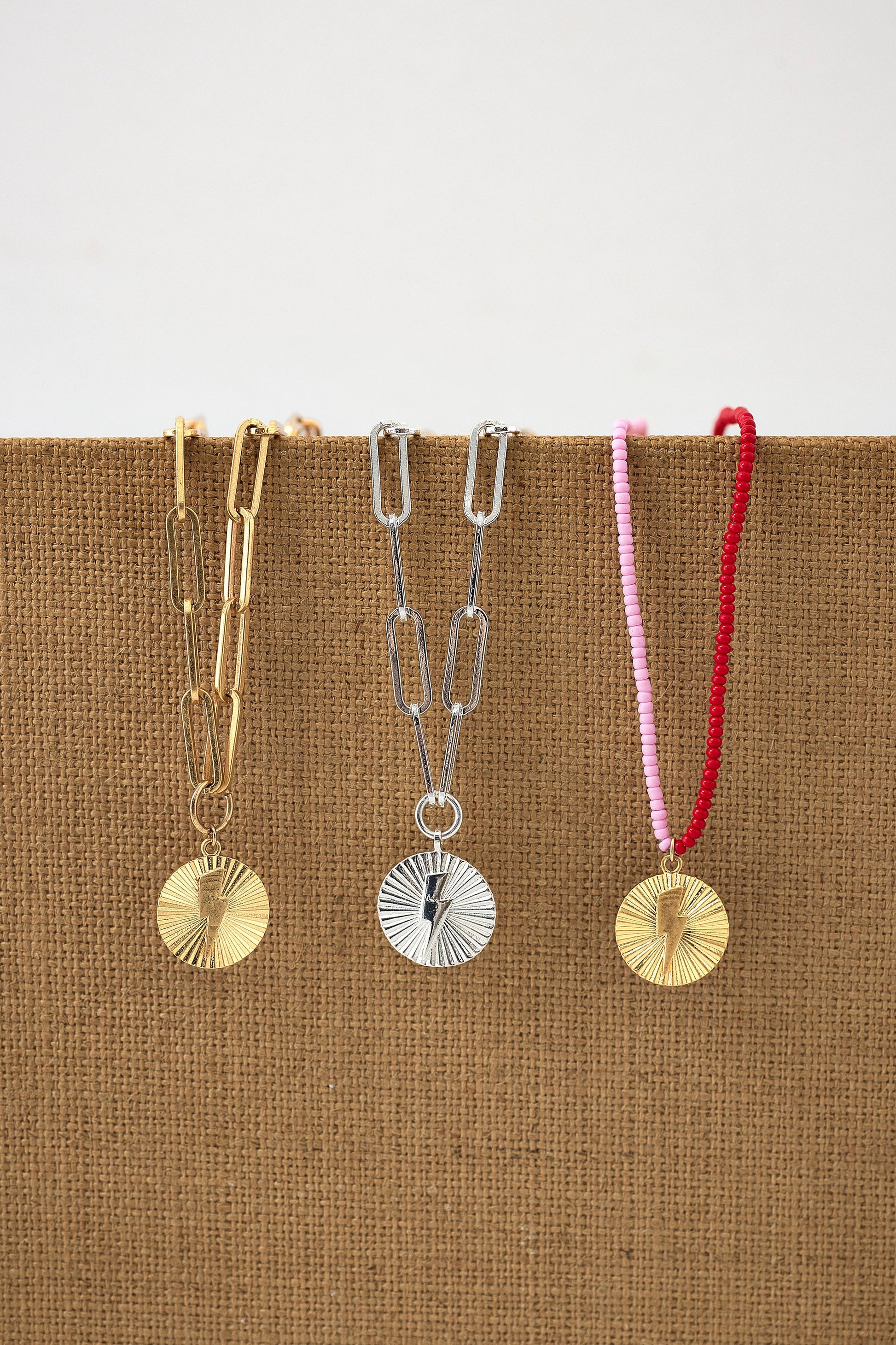 Gold Circle Bolt Pendant Necklace