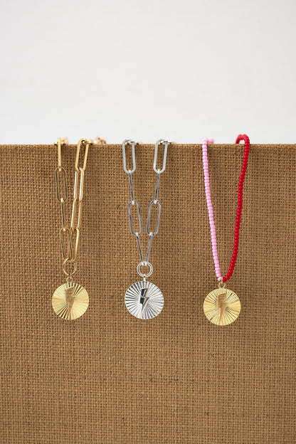 Gold Circle Bolt Pendant Necklace