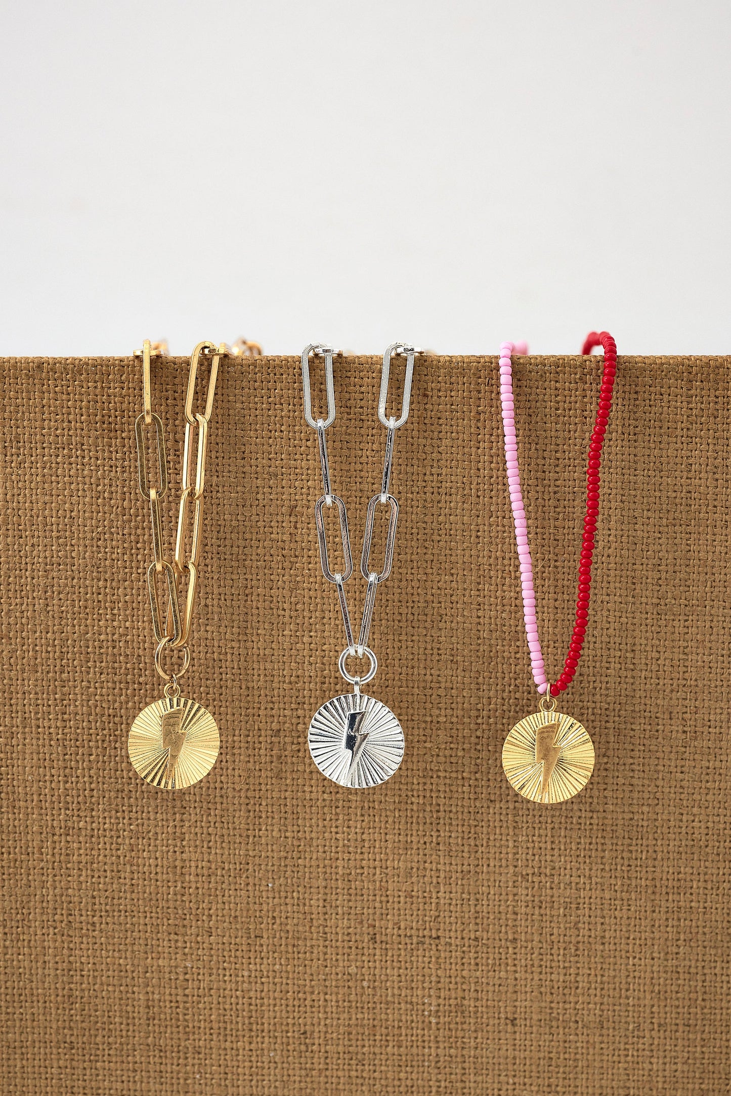 Silver Circle Bolt Pendant Necklace