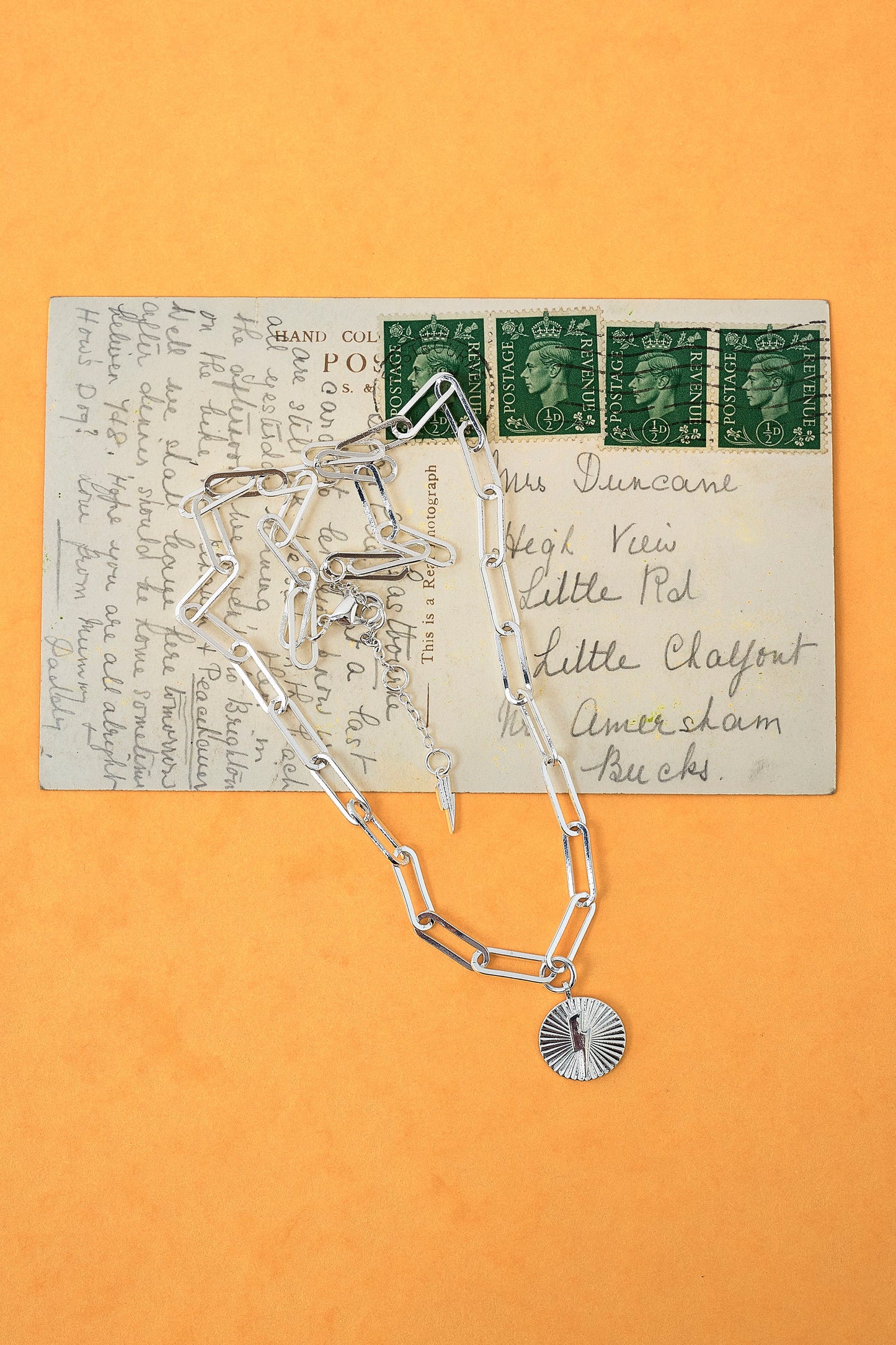 Silver Circle Bolt Pendant Necklace