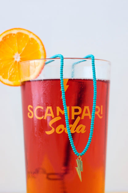 Aqua Bead Gold Bolt Necklace