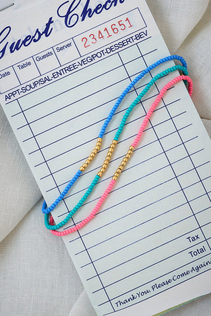 Gold and Coral Beaded Bracelet