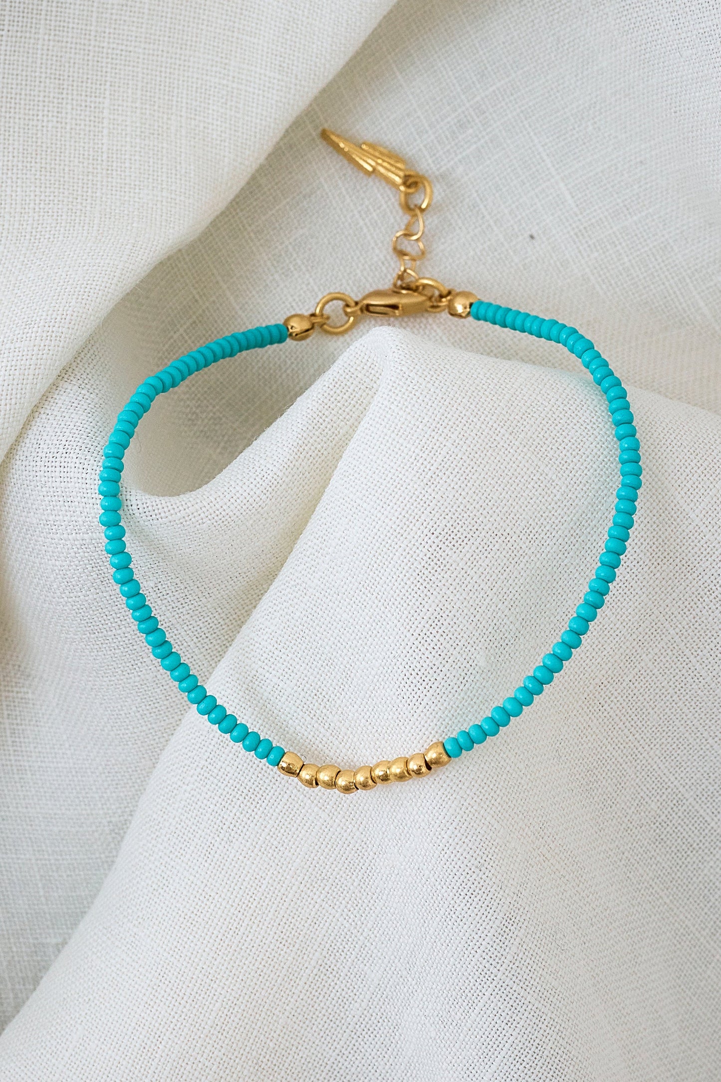 Gold and Aqua Beaded Bracelet
