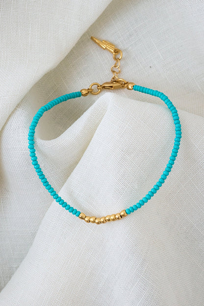 Gold and Aqua Beaded Bracelet