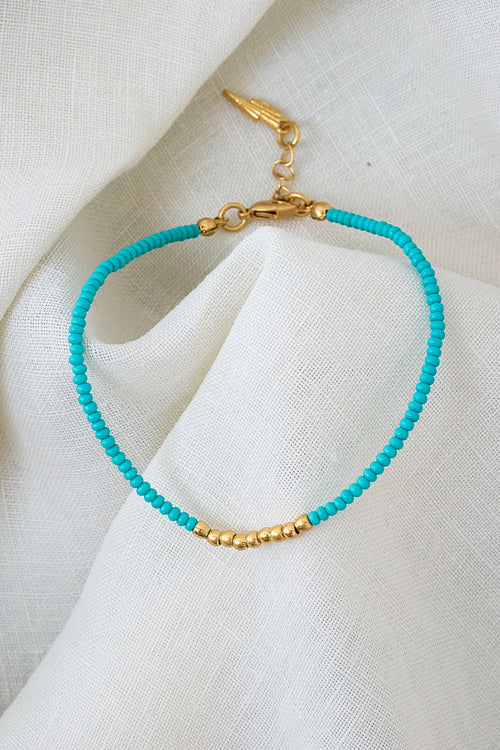 Gold and Aqua Beaded Bracelet